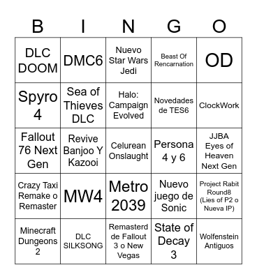 Xbox Bingo Card