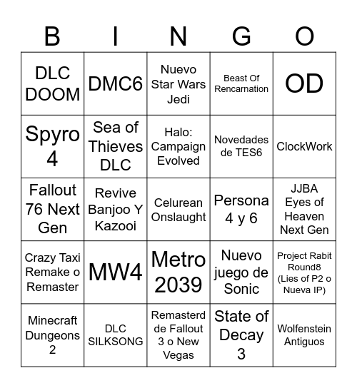 Xbox Bingo Card