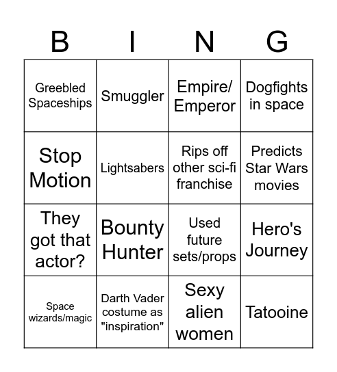Star Wars Knockoffs Bingo Cards Bingo Card