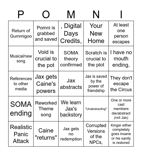 TADC Episode 9 Predictions Bingo Card