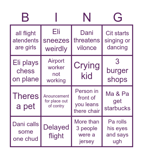 Airport bingo!!! Bingo Card