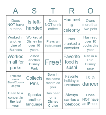 Get to know your Coords and Leaders Bingo Card