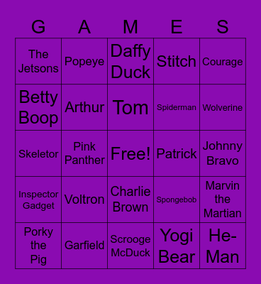 Cartoons Bingo Card