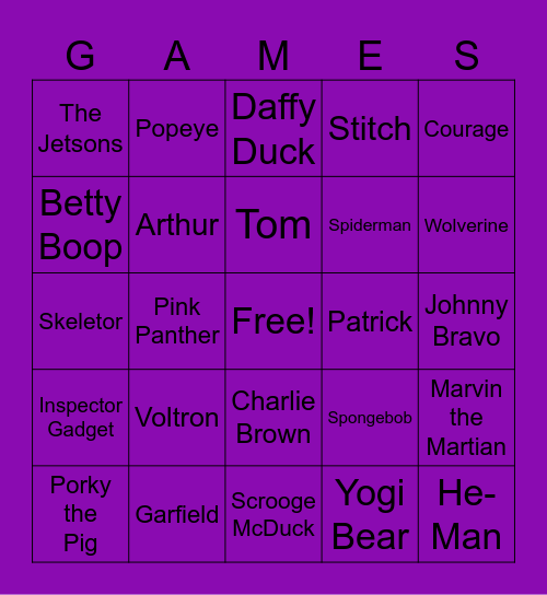 Cartoons Bingo Card