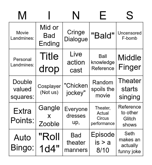 TADC Episode 9 Mines and Bonuses Bingo Card
