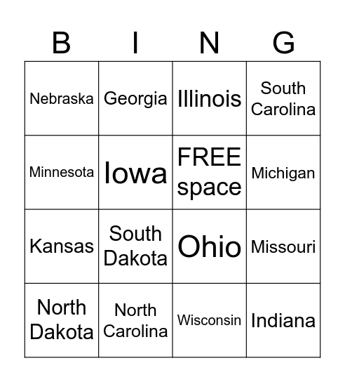 States Bingo Card