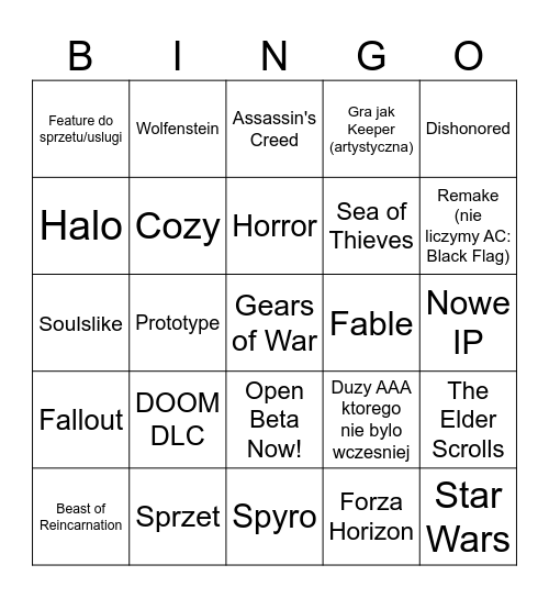 Xbox Showcase 2026 Bingo Card