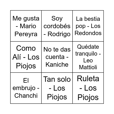 BINGO MUSICAL Bingo Card