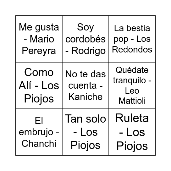 BINGO MUSICAL Bingo Card
