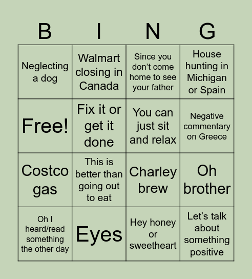 Untitled Bingo Card