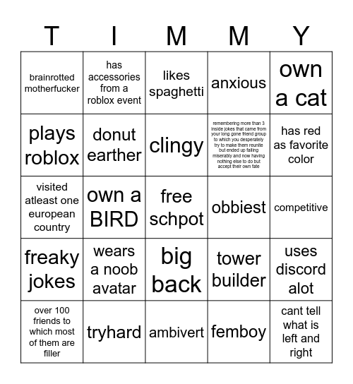 timothy Bingo Card
