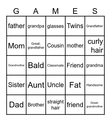 Family Bingo Card