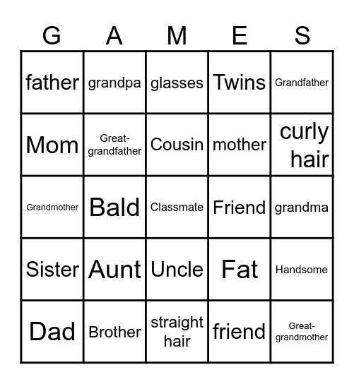 Family Bingo Card