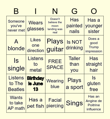 Birthday Bingo Icebreaker Bingo Card