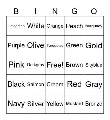 Collect all the Colors Bingo Card