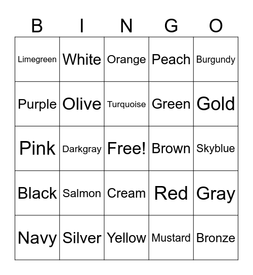 Collect all the Colors Bingo Card