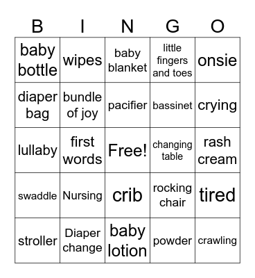 Baby Shower Bingo! Bingo Card