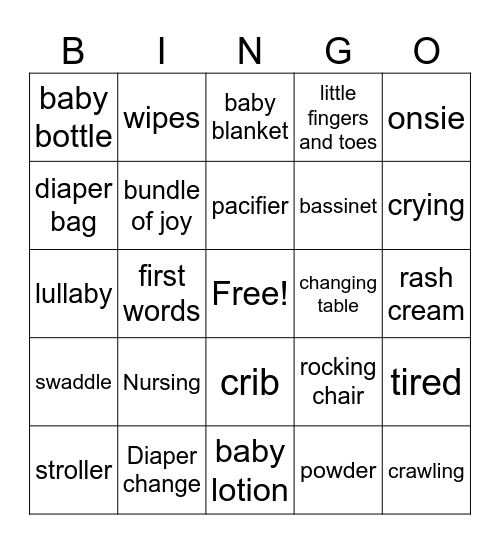 Baby Shower Bingo! Bingo Card