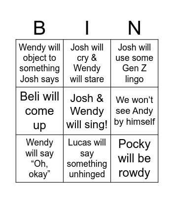 Josh & Wendy Wedding Bingo Card