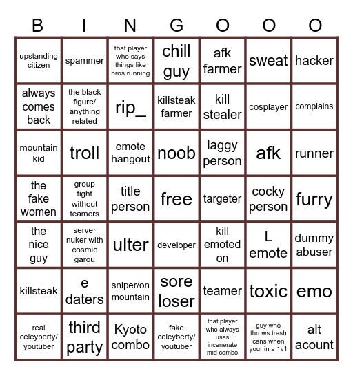 the strongest battlegrounds hardest bingo Card