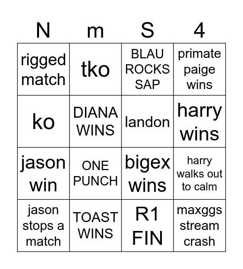 NMS 4 BINGO Card