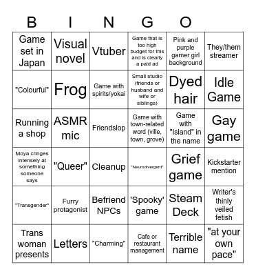 Wholesome Games Showcase Bingo Card