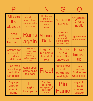 Drawing_Pin's Live Stream Pingo Bingo Card
