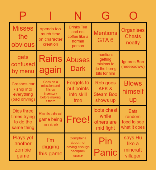 Drawing_Pin's Live Stream Pingo Bingo Card