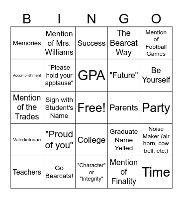 Graduation 2026 Bingo Card