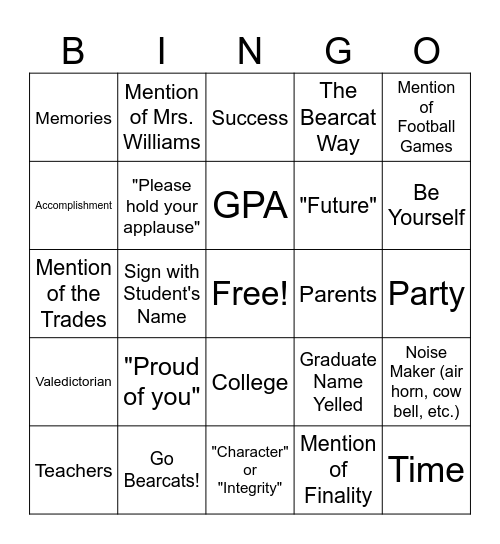 Graduation 2026 Bingo Card