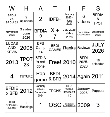 4 new BFDI Videos Bingo Card