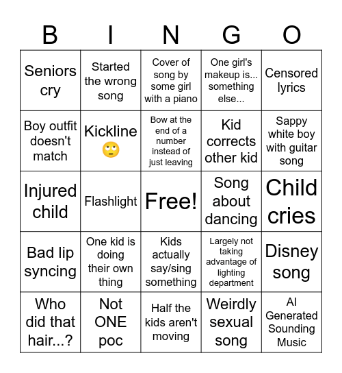 Dance Recital Bingo Card