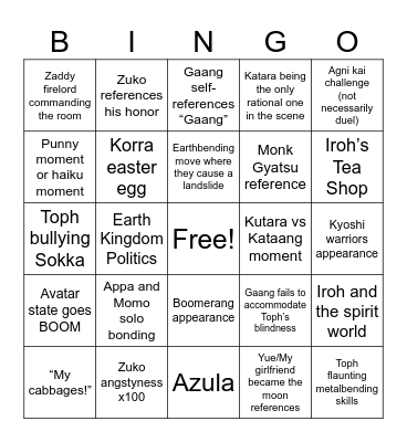 Nostalgia trumps ethics but this is only a “pre-watch” Avatar Bingo Card