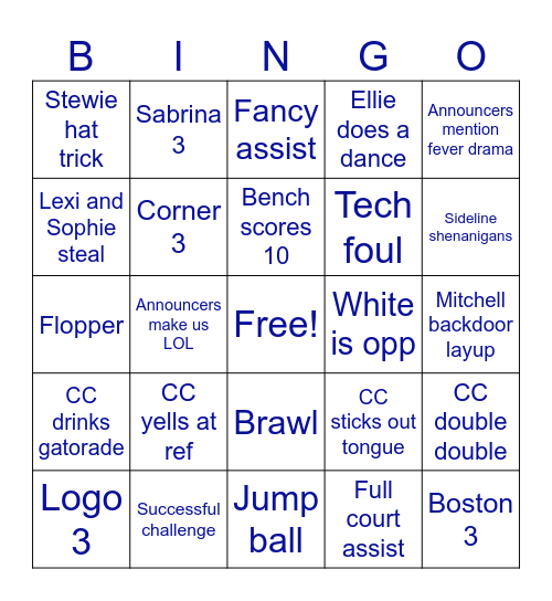 Fever v Liberty Bingo Card