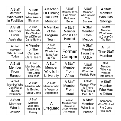 Welcome To Camp Bingo Card