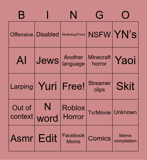 Instagram Reels Bingo Card