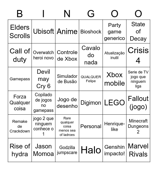 Gamepass Bingo Card