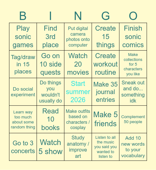Losers Summer 2026 BINGO Card
