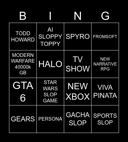 XBOOX Bingo Card