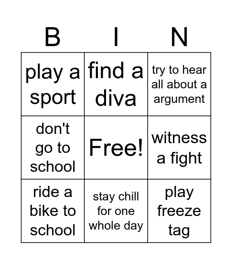 school bingo Card