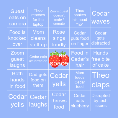 Virtual Cake Smash Bingo Card