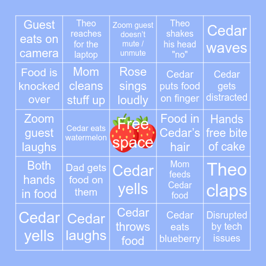 Virtual Cake Smash Bingo Card