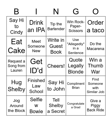 Shelby's Grad Bingo Card