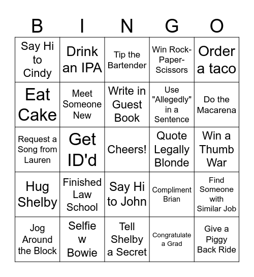 Shelby's Grad Bingo Card