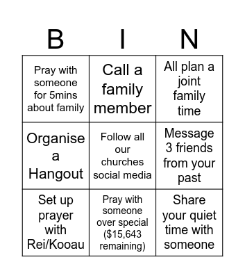 Armour Bearer Bingo Card