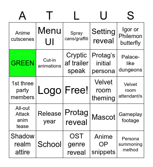 Extremely reasonable P6 Reveal wishlist Bingo Card