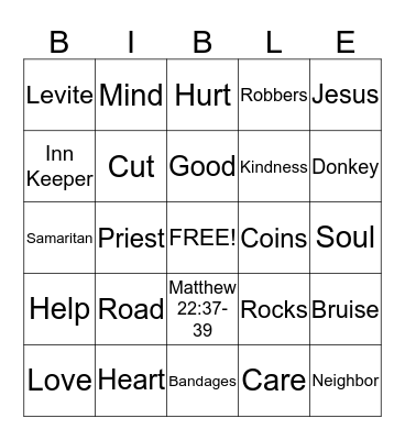 Good Samaritan Bingo Card