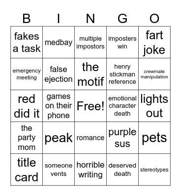 Among Us Bingo Card
