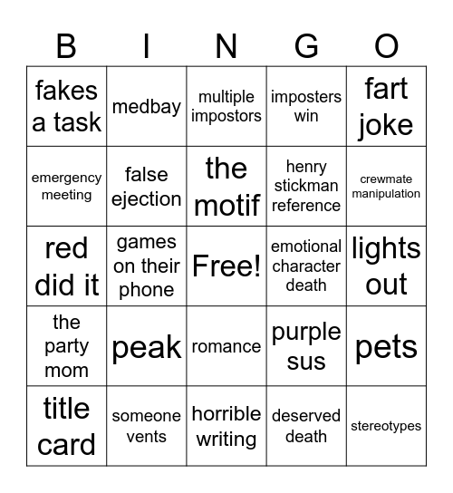 Among Us Bingo Card