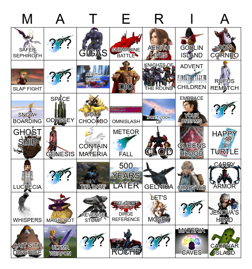 FINAL FANTASY VII REVELATION Bingo Card